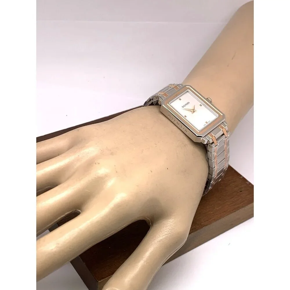 Balmain Women's Watch B43883326 Swiss Quartz Rose Gold Silver Steel Tank 25mm
